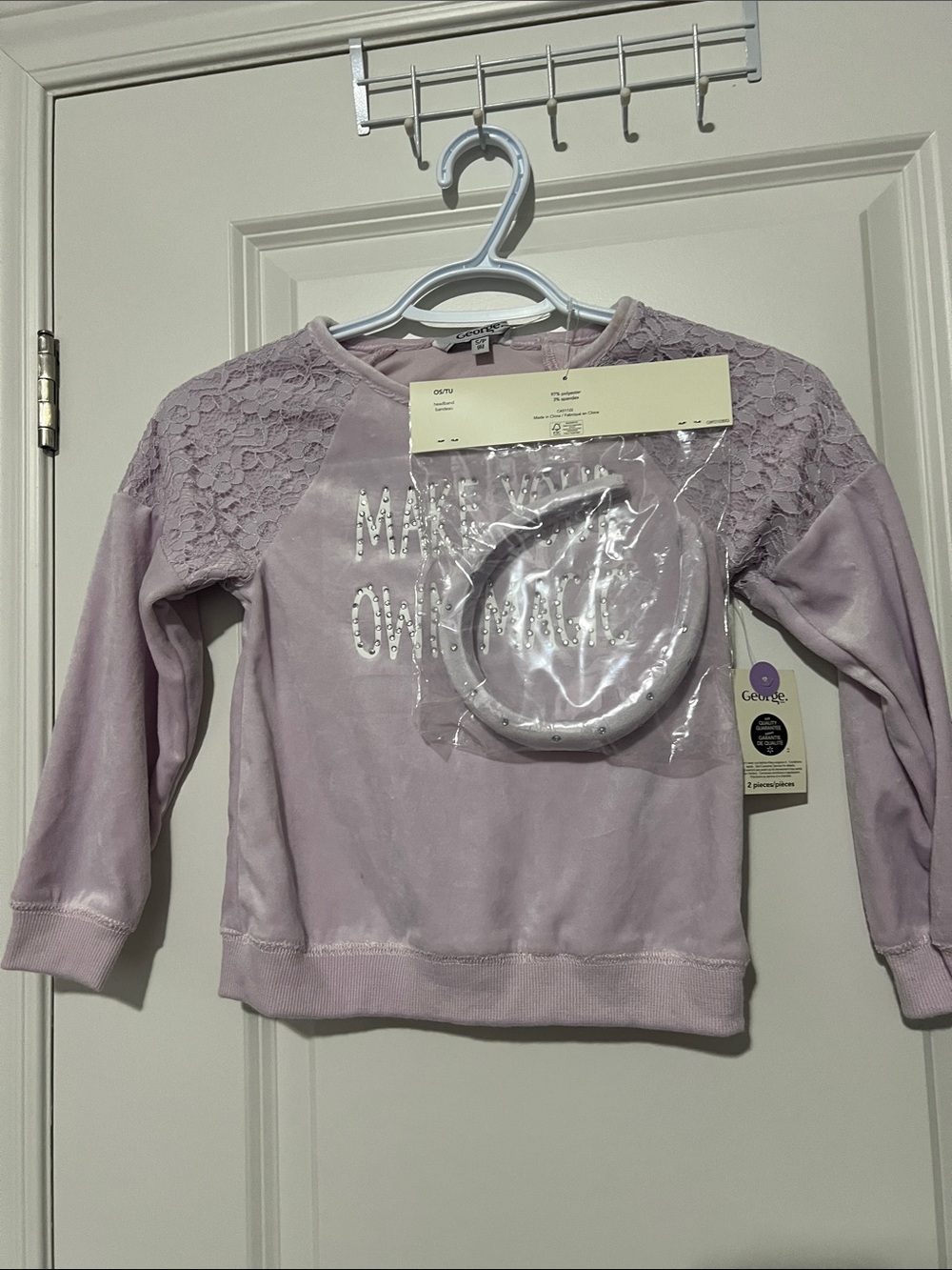 George Lilac Lace-Shoulder Sweatshirt with Glitter Text